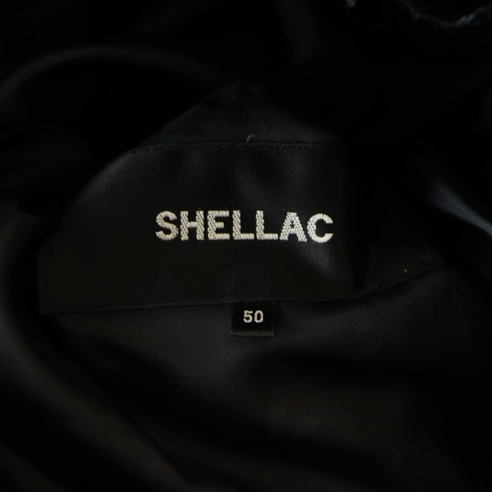 SHELLAC(シェラック) ラムレザー キルティング デタッチャブルファー スタンドカラー ジップアップ ダウンジャケット ブラック 40001A