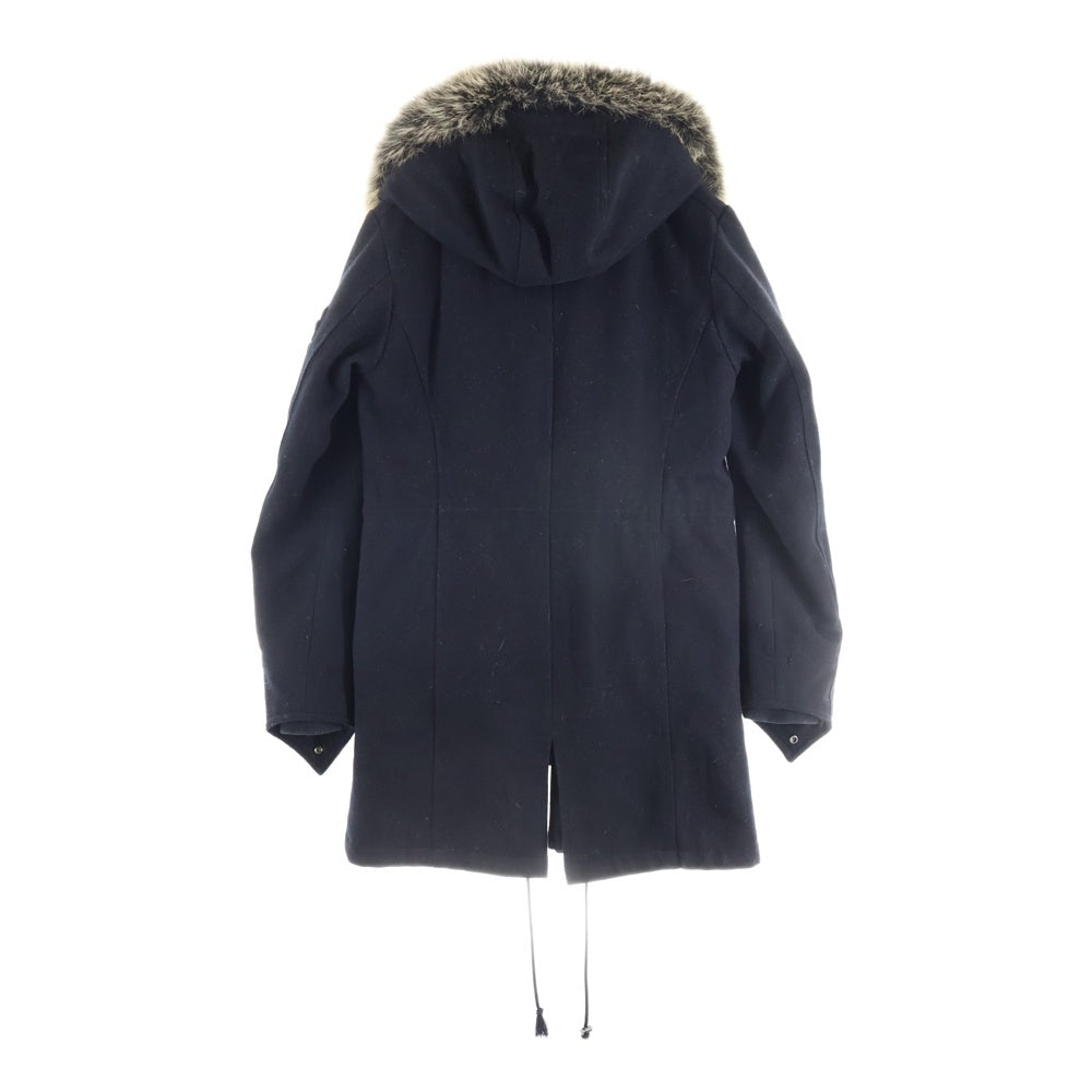 SHELLAC(シェラック) ラビットファー フーデッド ライナー付き ウール ジップアップ ミリタリージャケット コート ブラック 52304