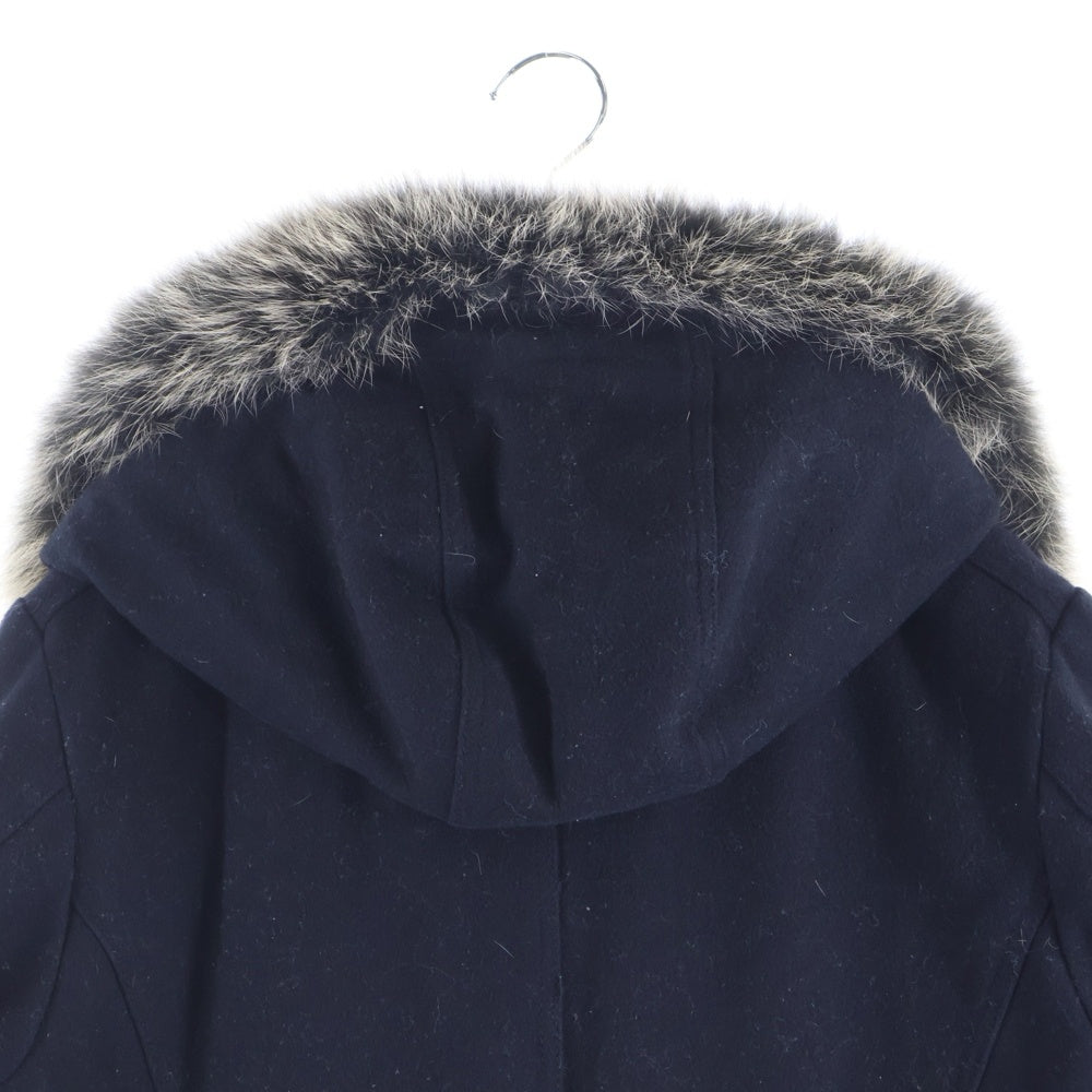 SHELLAC(シェラック) ラビットファー フーデッド ライナー付き ウール ジップアップ ミリタリージャケット コート ブラック 52304