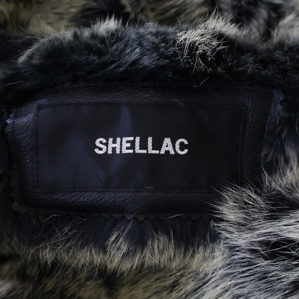 SHELLAC(シェラック) ラビットファー フーデッド ライナー付き ウール ジップアップ ミリタリージャケット コート ブラック 52304