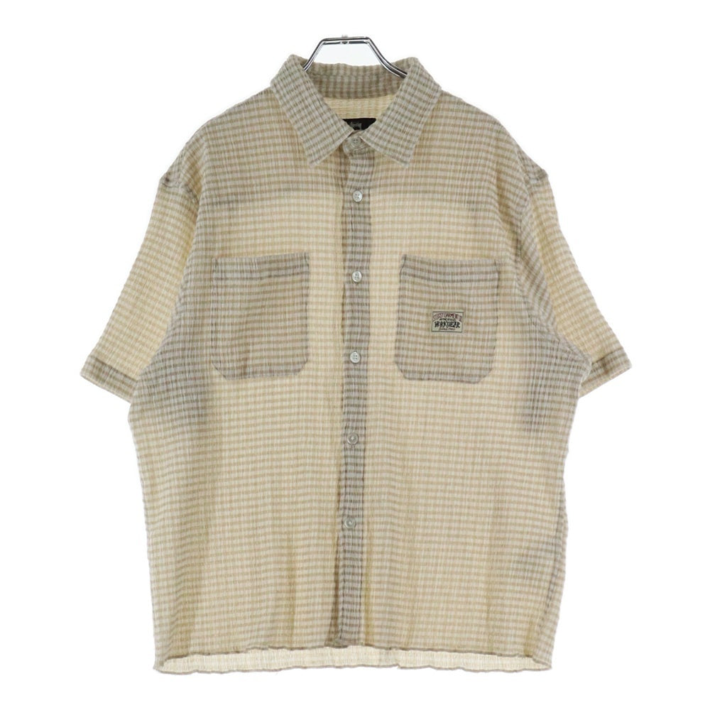 STUSSY(ステューシー) 25SS CRINKLED CHECK SS SHIRT ワッペンロゴ クリンクル チェック総柄 半袖シャツ ベージュ 1110371