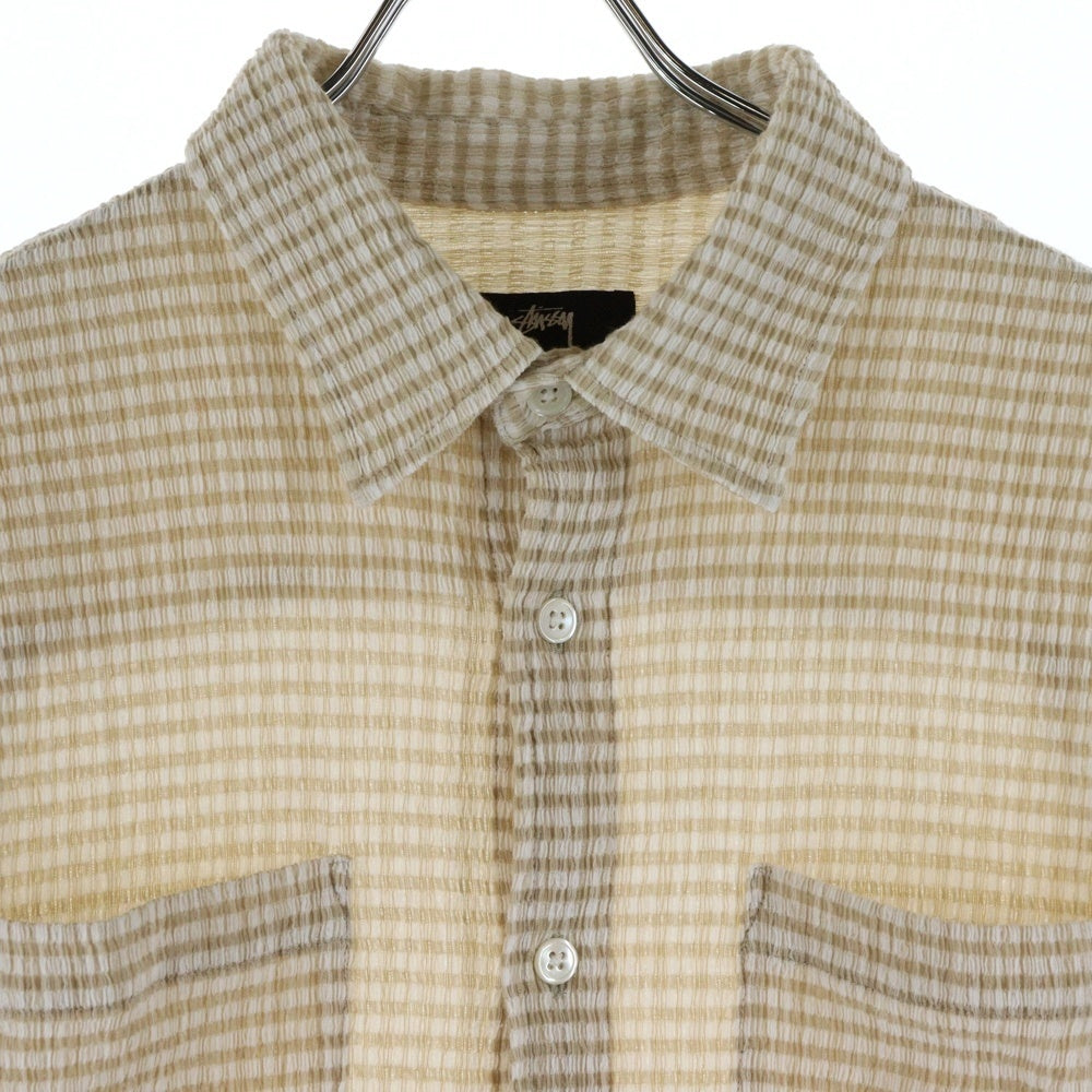 STUSSY(ステューシー) 25SS CRINKLED CHECK SS SHIRT ワッペンロゴ クリンクル チェック総柄 半袖シャツ ベージュ 1110371