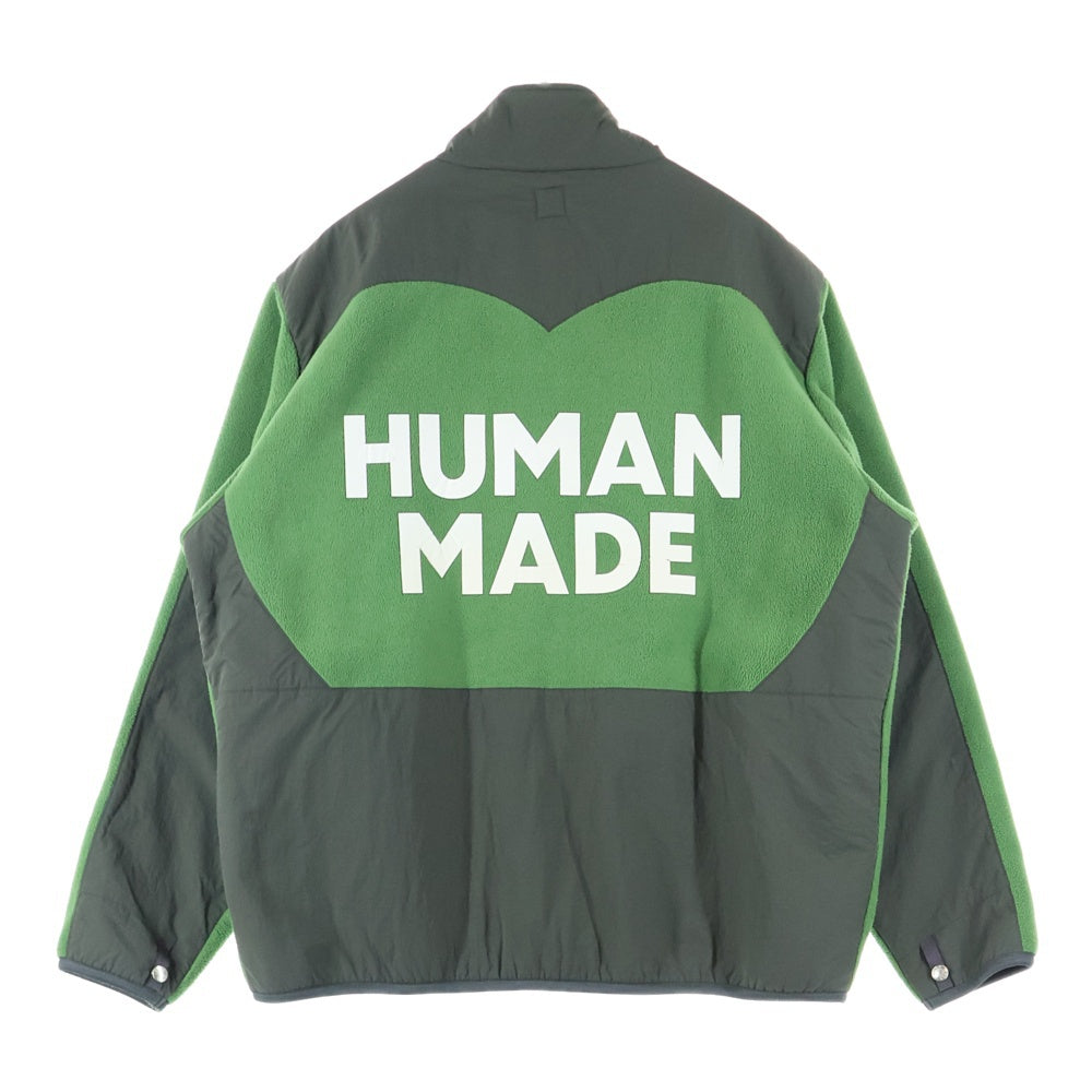 HUMAN MADE(ヒューマンメイド) 22AW Logo Fleece Jacket ナイロン切替ロゴジップアップフリースジャケット カーキ/グリーン