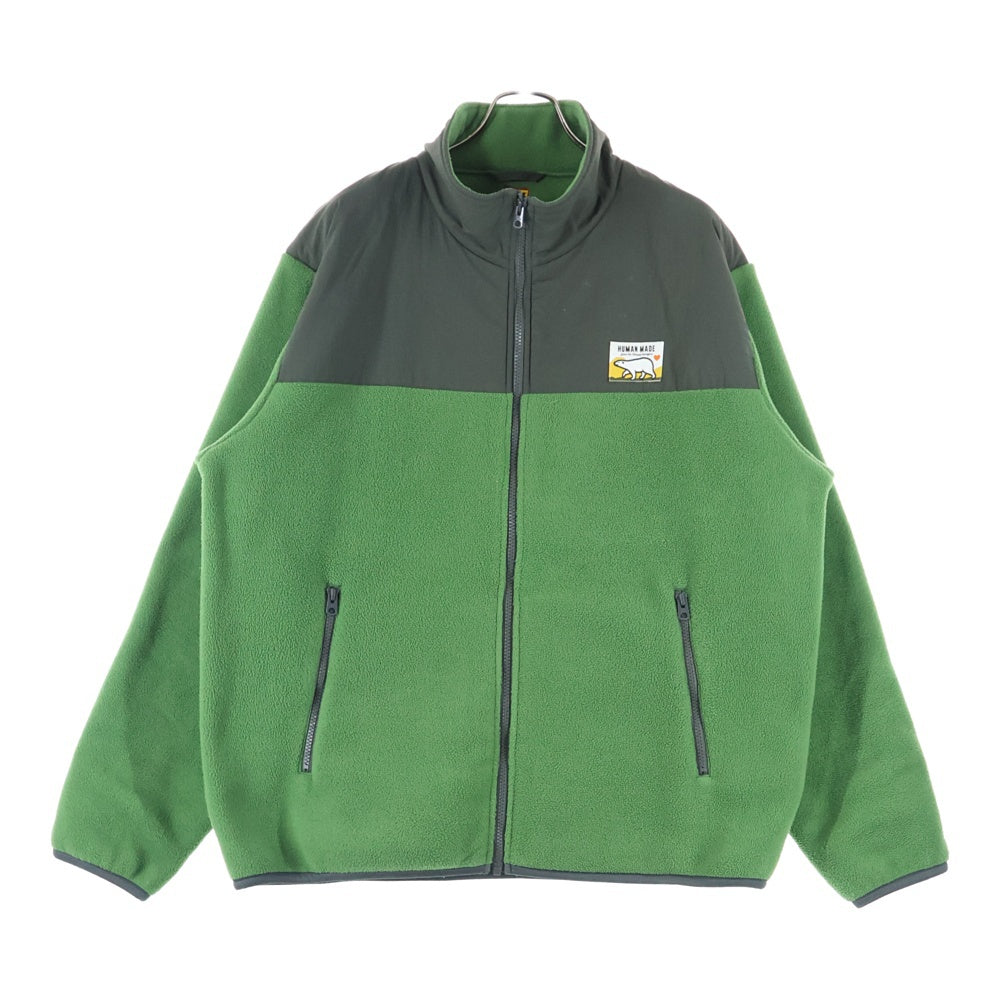 HUMAN MADE(ヒューマンメイド) 22AW Logo Fleece Jacket ナイロン切替ロゴジップアップフリースジャケット カーキ/グリーン