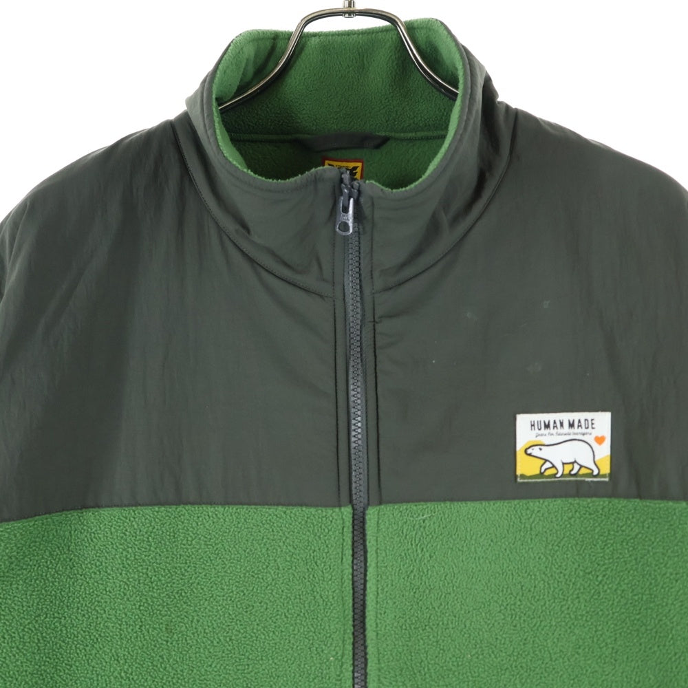 HUMAN MADE(ヒューマンメイド) 22AW Logo Fleece Jacket ナイロン切替ロゴジップアップフリースジャケット カーキ/グリーン