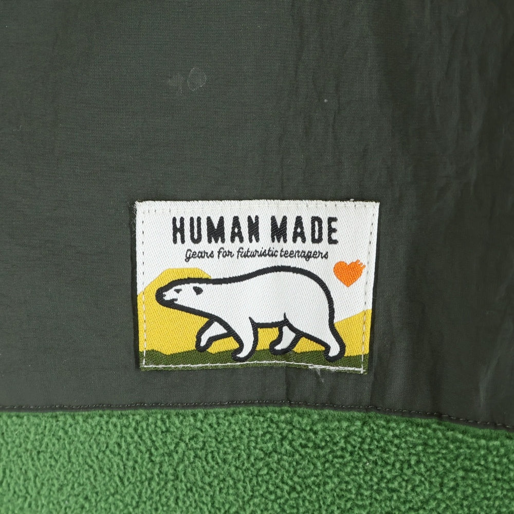 HUMAN MADE(ヒューマンメイド) 22AW Logo Fleece Jacket ナイロン切替ロゴジップアップフリースジャケット カーキ/グリーン