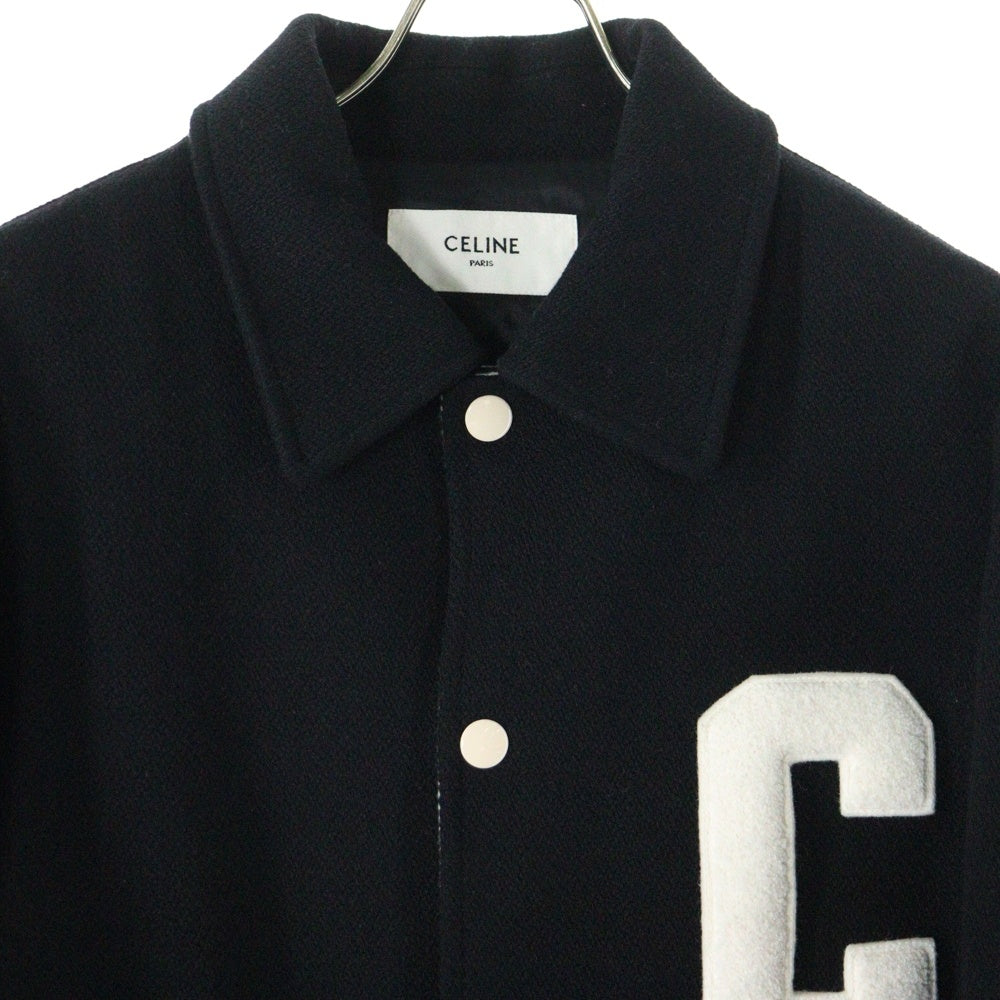 CELINE(セリーヌ) 24SS BASEBALL TEDDY JACKET ベースボール テディ ウール スナップボタン ジャケット ブラック 2V02K896C.38NO