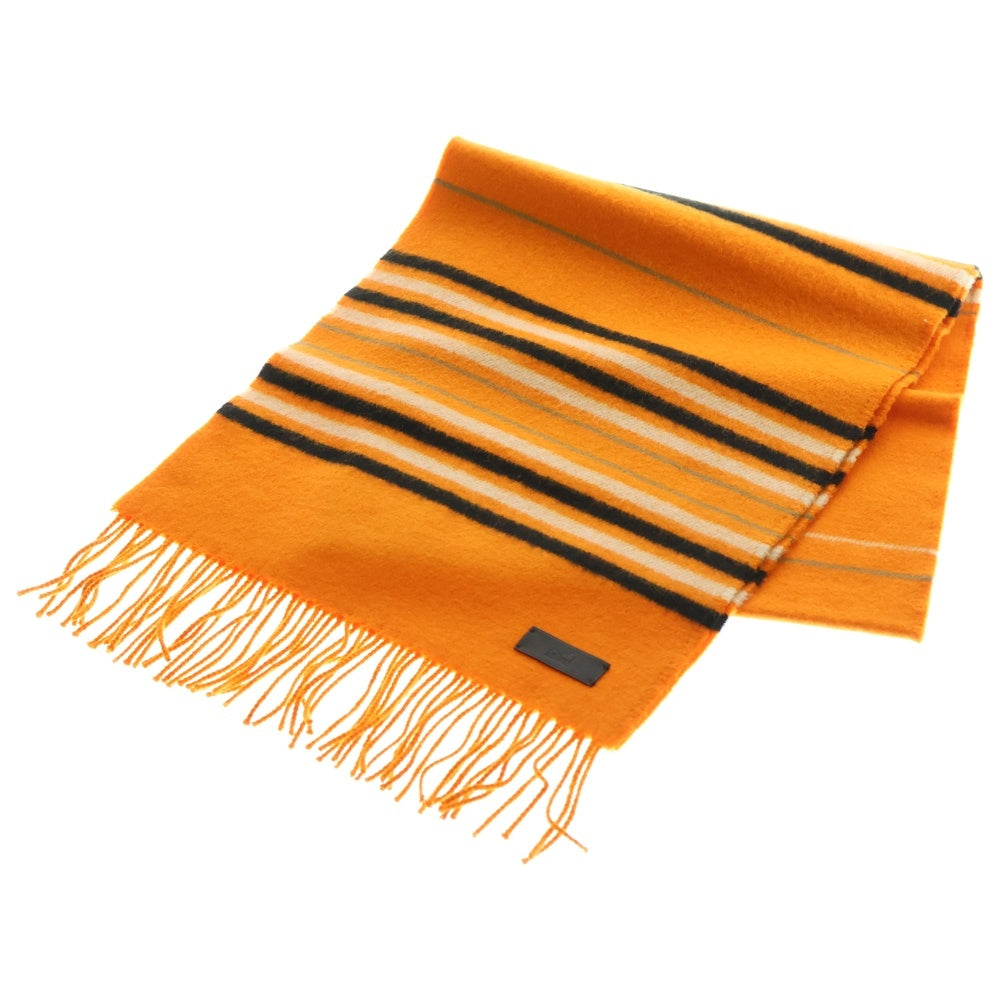 HERMES(エルメス) フリンジ マフラー ボーダー カシミア100% オレンジ