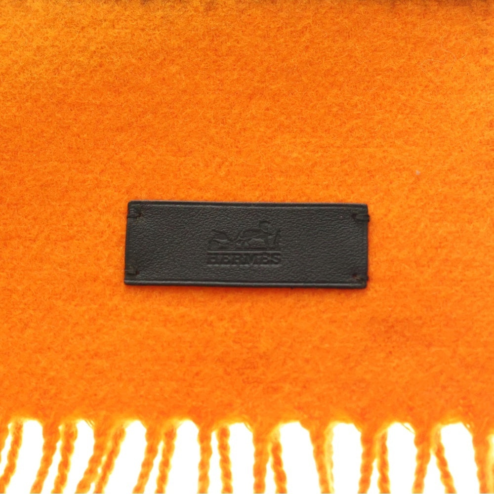 HERMES(エルメス) フリンジ マフラー ボーダー カシミア100% オレンジ