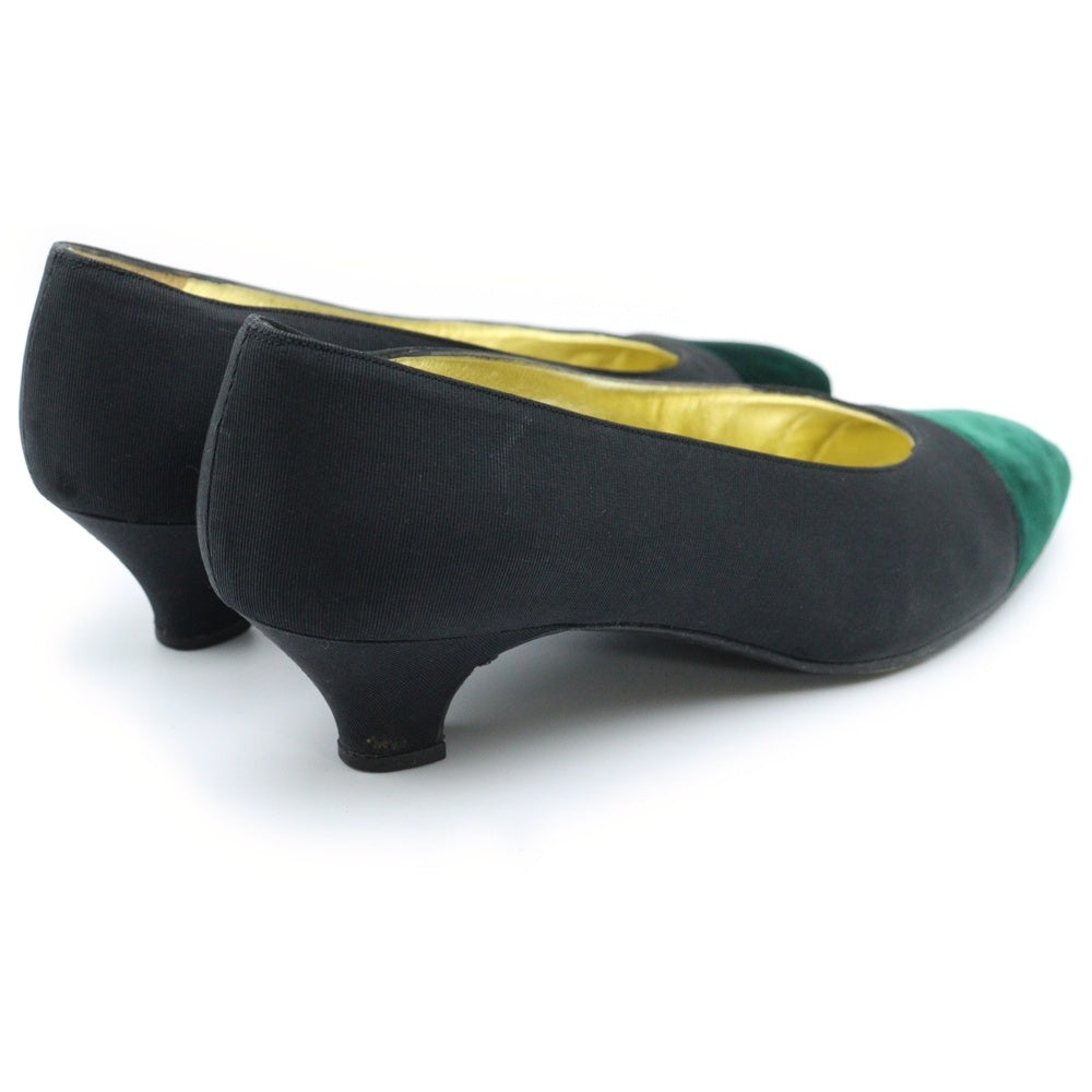 CHANEL(シャネル) ベロア ベルベット 切り替え サテン ヒール パンプス シューズ グリーン/ブラック レディース