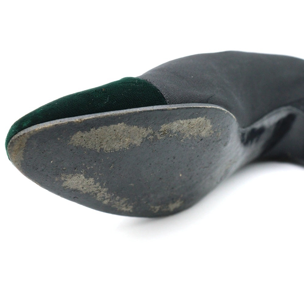 CHANEL(シャネル) ベロア ベルベット 切り替え サテン ヒール パンプス シューズ グリーン/ブラック レディース