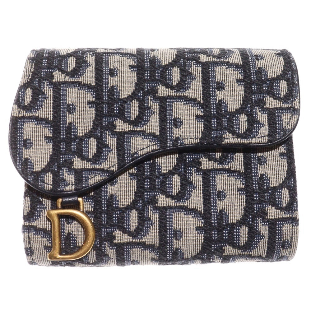 Christian Dior(クリスチャンディオール) サドル 三つ折り財布 ウォレット オブリーク キャンバス ネイビー