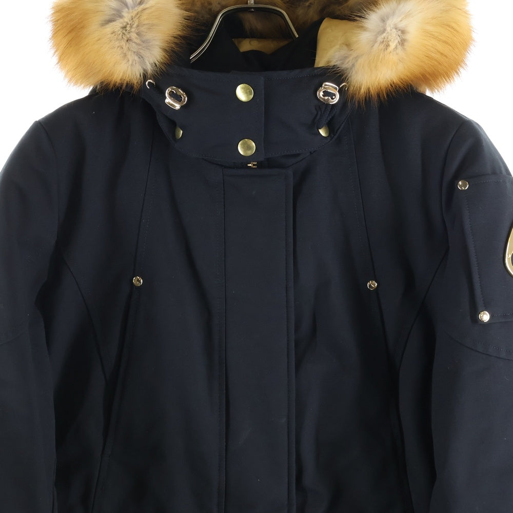 MOOSE KNUCKLES(ムースナックルズ) ロゴプレート ファー フーデッド ジップアップ ダウン ロング ジャケット コート ブラック/ゴールド 21I-M39LP203GH