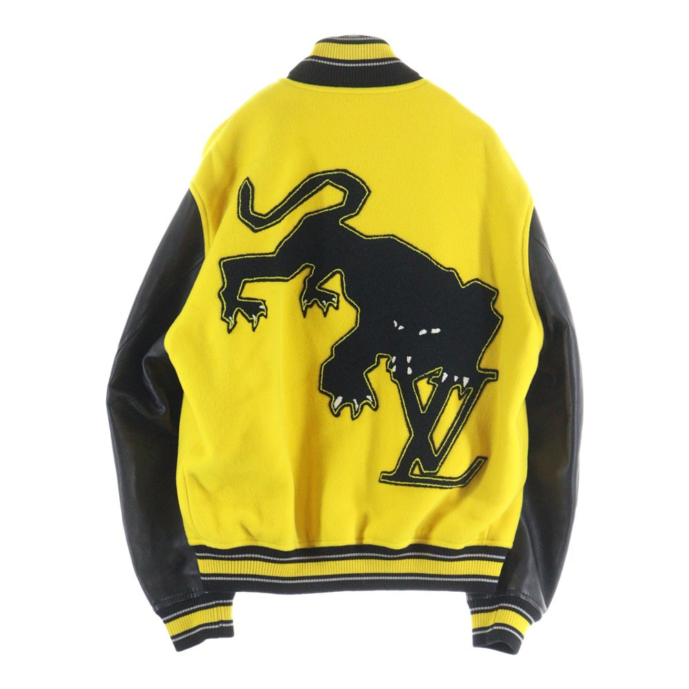 LOUIS VUITTON(ルイヴィトン) 22SS LV ワッペンロゴ パンサー レザー切り替え スナップボタン バーシティージャケット ブルゾン スタジャン イエロー/ブラック RM221 IZ3 HML81E