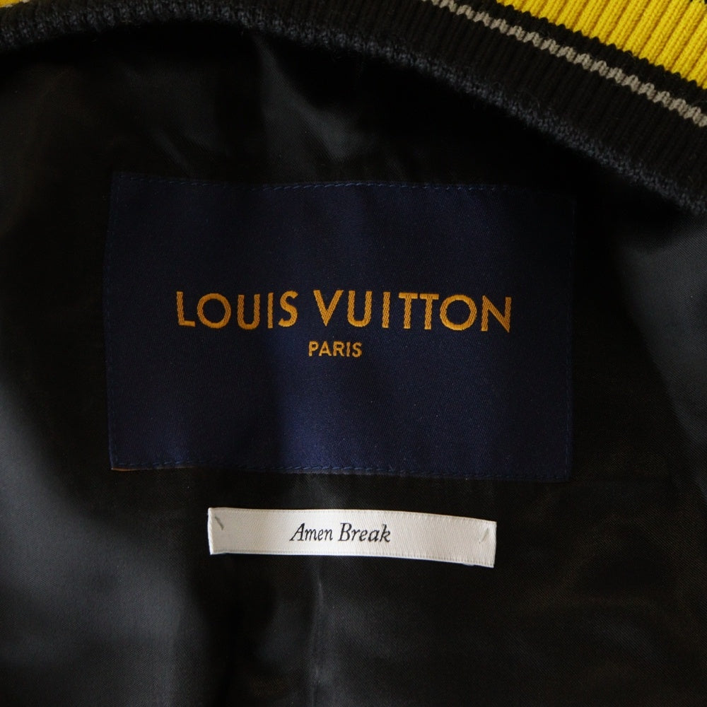 LOUIS VUITTON(ルイヴィトン) 22SS LV ワッペンロゴ パンサー レザー切り替え スナップボタン バーシティージャケット ブルゾン スタジャン イエロー/ブラック RM221 IZ3 HML81E
