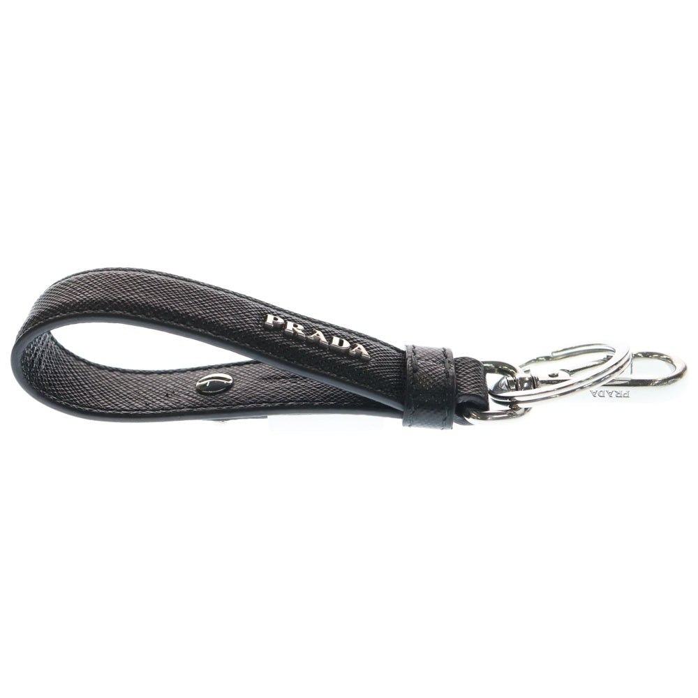 PRADA(プラダ) サフィアーノ トライアングルロゴプレートレザーキーリング ブラック SV金具 2PP68T