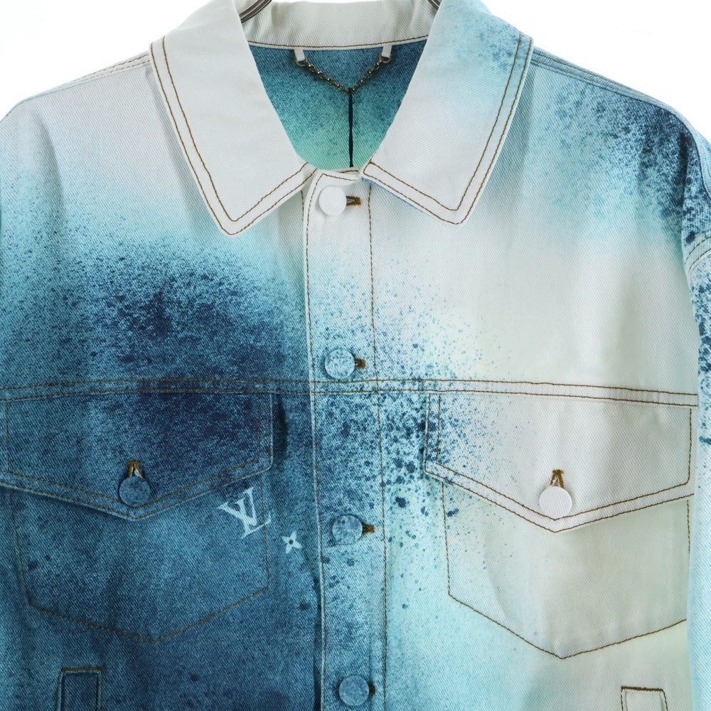 LOUIS VUITTON(ルイヴィトン) 23SS LVスプレー レザーパッチ モノグラム デニム トラッカージャケット ホワイト/ブルー RM231M U14 HOA10W
