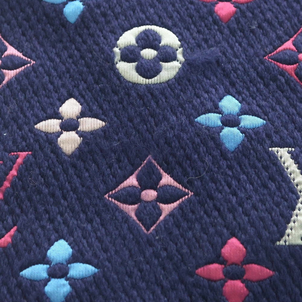 LOUIS VUITTON(ルイヴィトン) モノグラム エシャルプ ロゴマニア レインボー フリンジ付シルク混ウールマフラー ネイビー/マルチカラー M70899 レディース