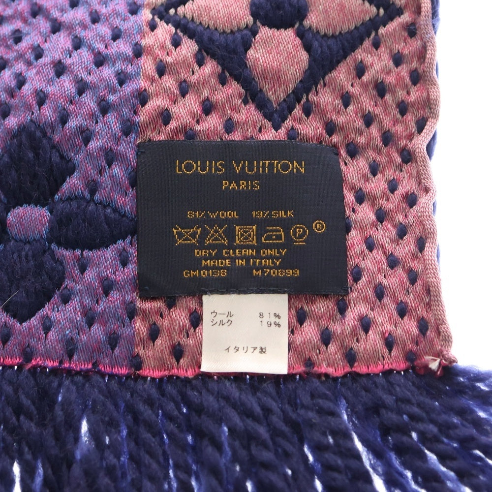 LOUIS VUITTON(ルイヴィトン) モノグラム エシャルプ ロゴマニア レインボー フリンジ付シルク混ウールマフラー ネイビー/マルチカラー M70899 レディース