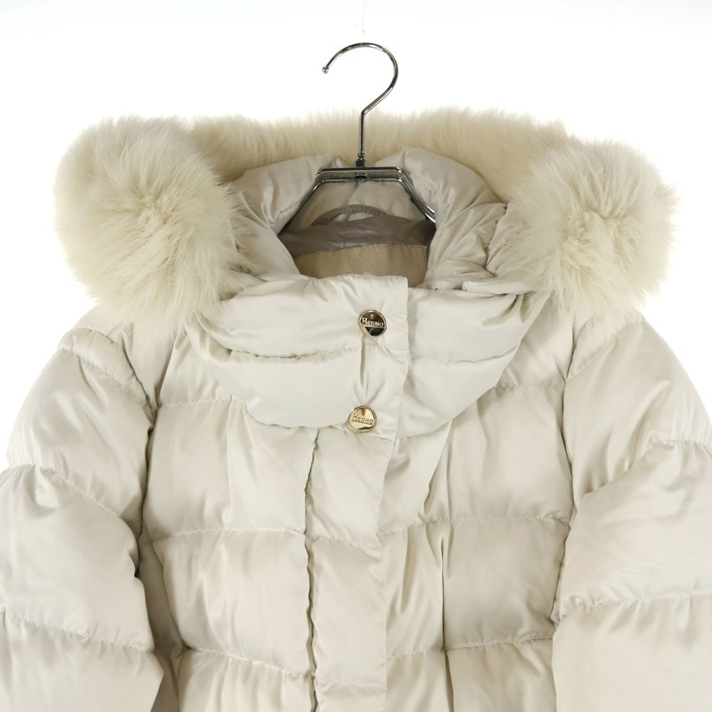 HERNO(ヘルノ) ファー フーデッド ジップアップ ダウンジャケット ホワイト レディース PI0835D-12198-1100