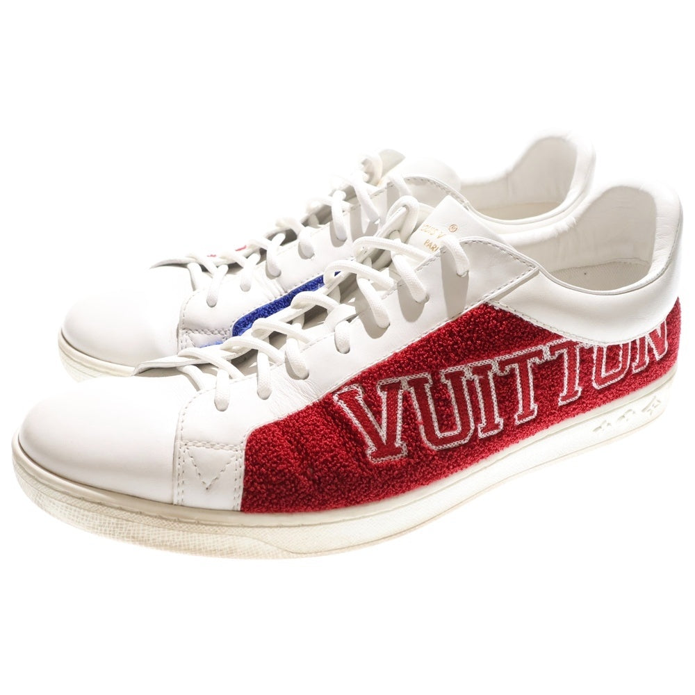 LOUIS VUITTON(ルイヴィトン) ルクセンブルグライン ロゴ刺繍 パイル レザー レースアップ ローカットシューズ スニーカー ホワイト/レッド/ブルー