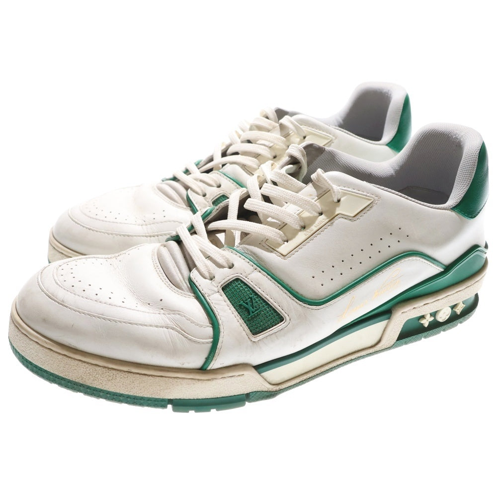 LOUIS VUITTON(ルイヴィトン) LV トレイナー ライン レザー レースアップ ローカットシューズ スニーカー ホワイト/グリーン 1ABFAU