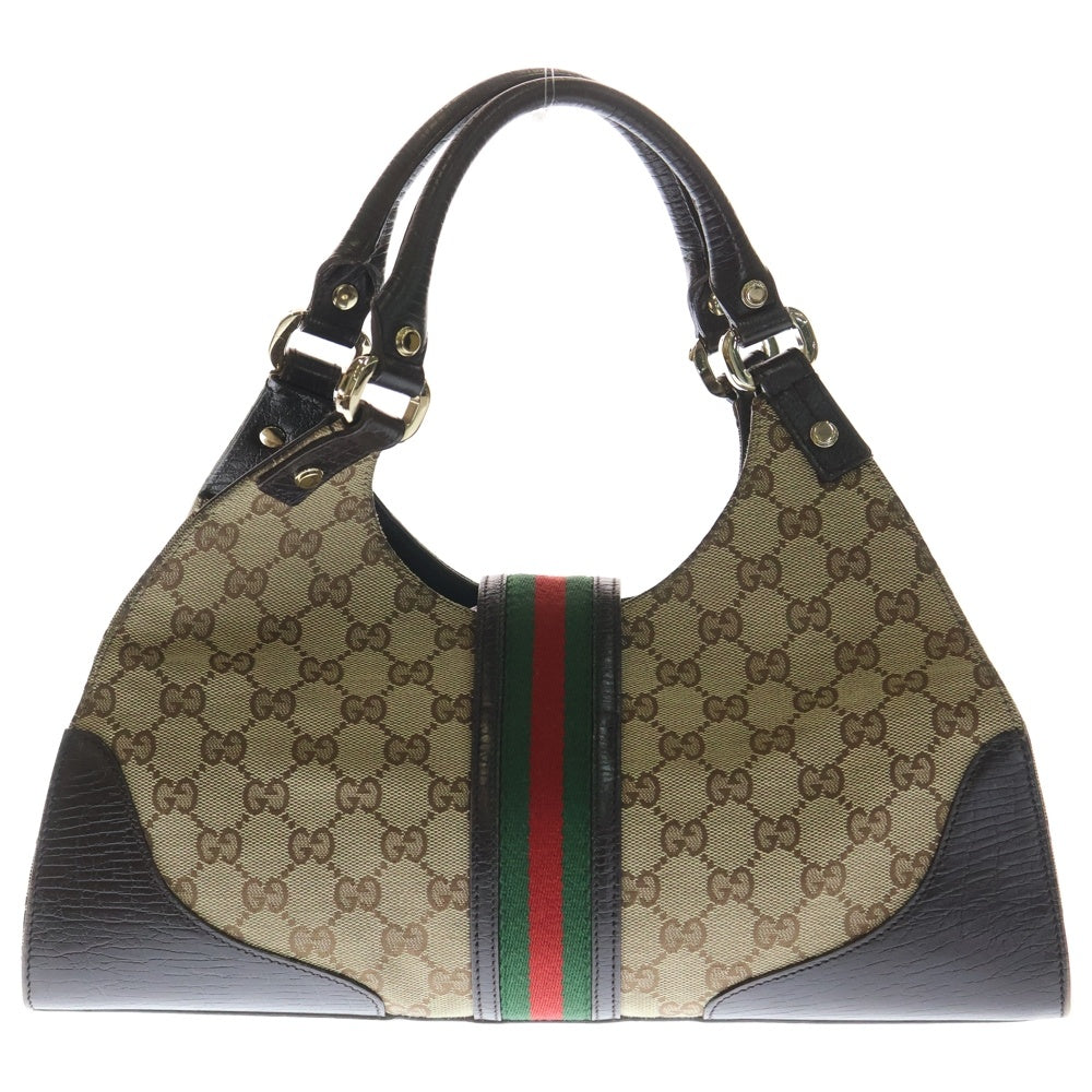 GUCCI(グッチ) GGキャンバス シェリーライン ハンドバッグ ベージュ×ブラウン レザー×PVC 130995 ゴールド金具 レディース