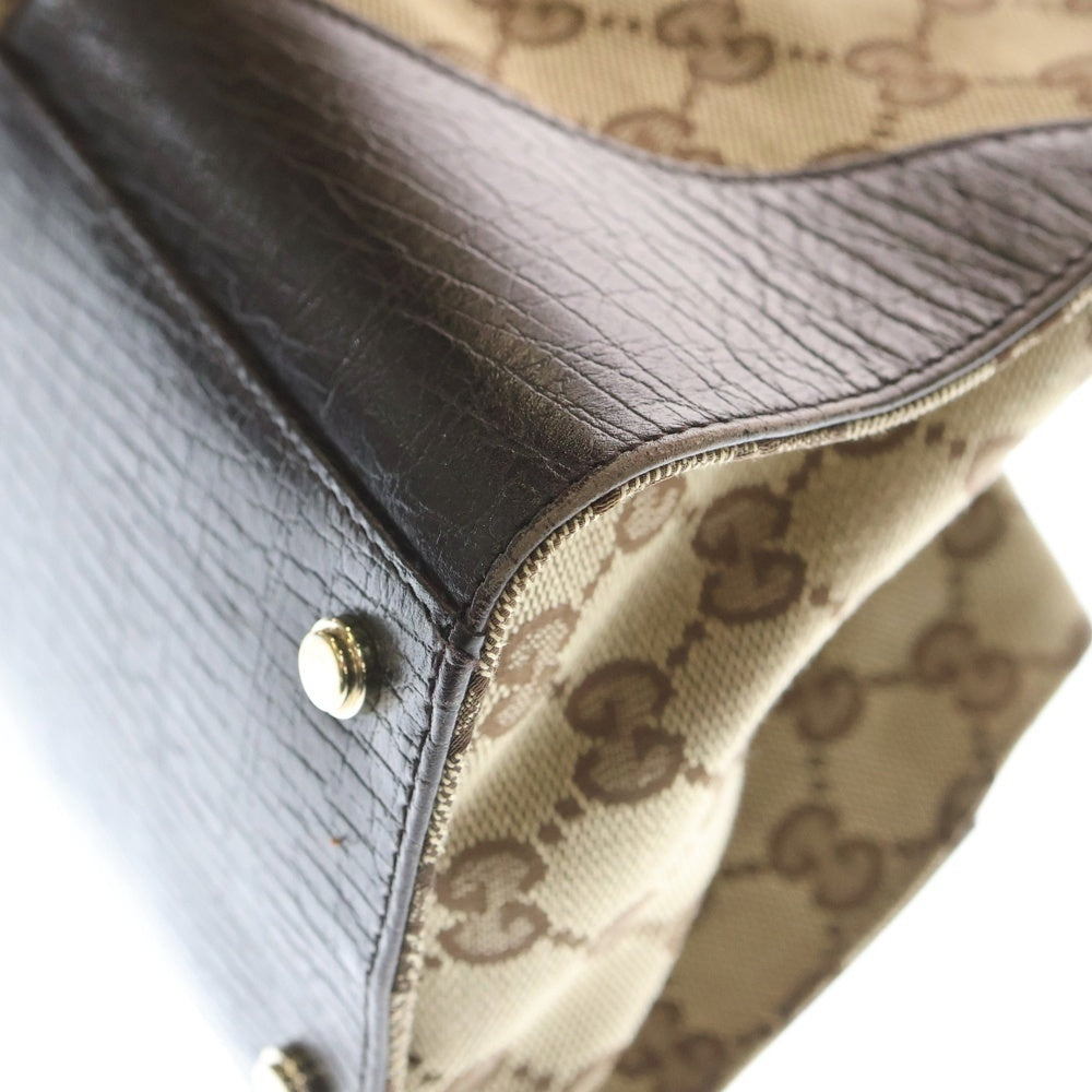 GUCCI(グッチ) GGキャンバス シェリーライン ハンドバッグ ベージュ×ブラウン レザー×PVC 130995 ゴールド金具 レディース