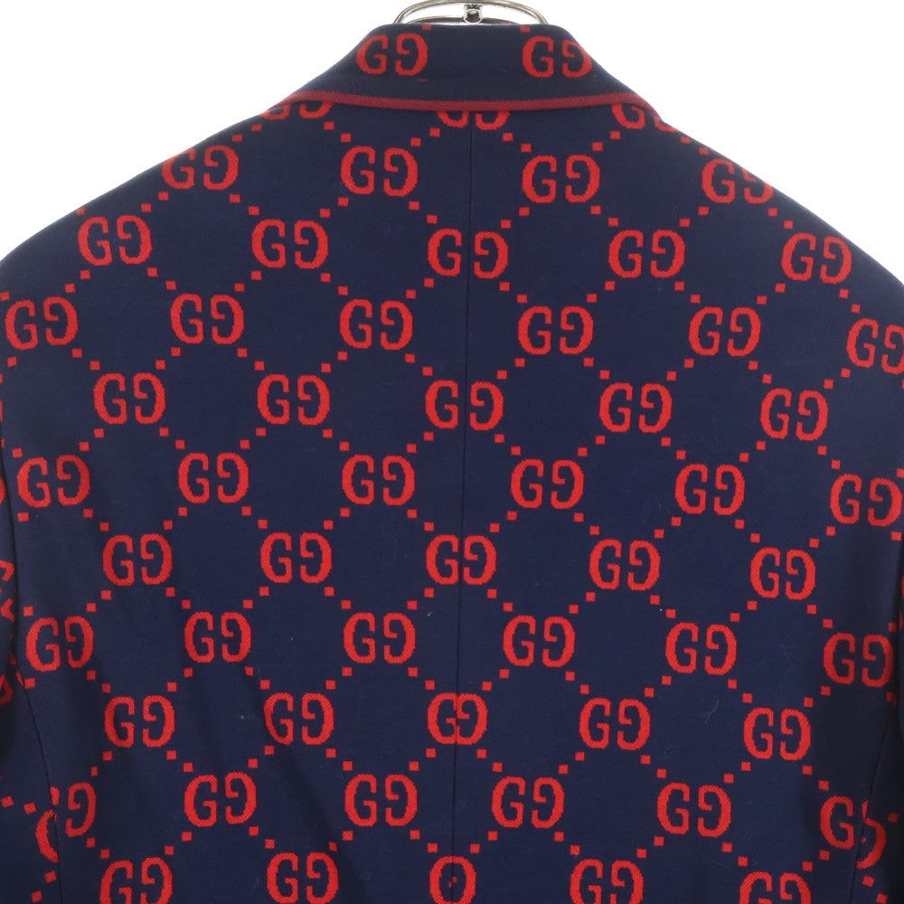 GUCCI(グッチ) 18SS GG総柄ジャガード 2B テーラードジャケット ネイビー/レッド 495218