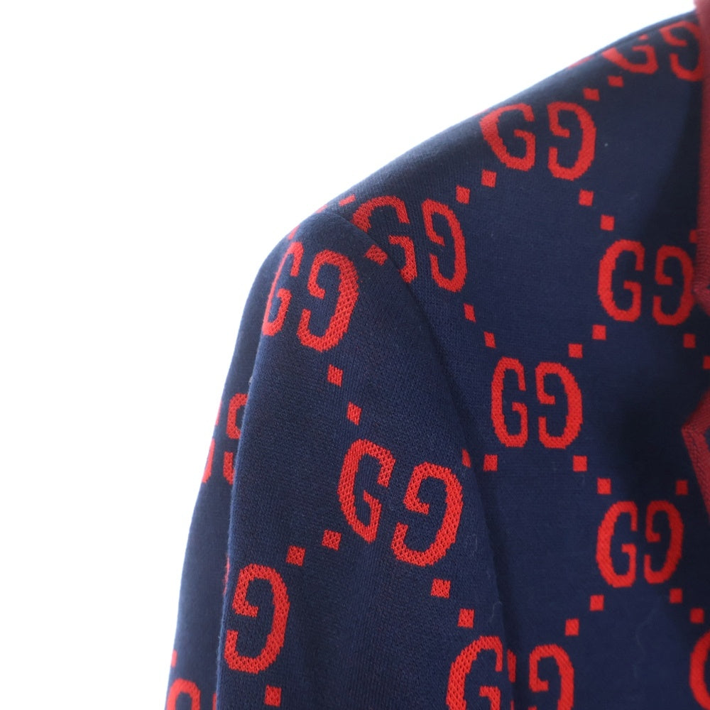 GUCCI(グッチ) 18SS GG総柄ジャガード 2B テーラードジャケット ネイビー/レッド 495218