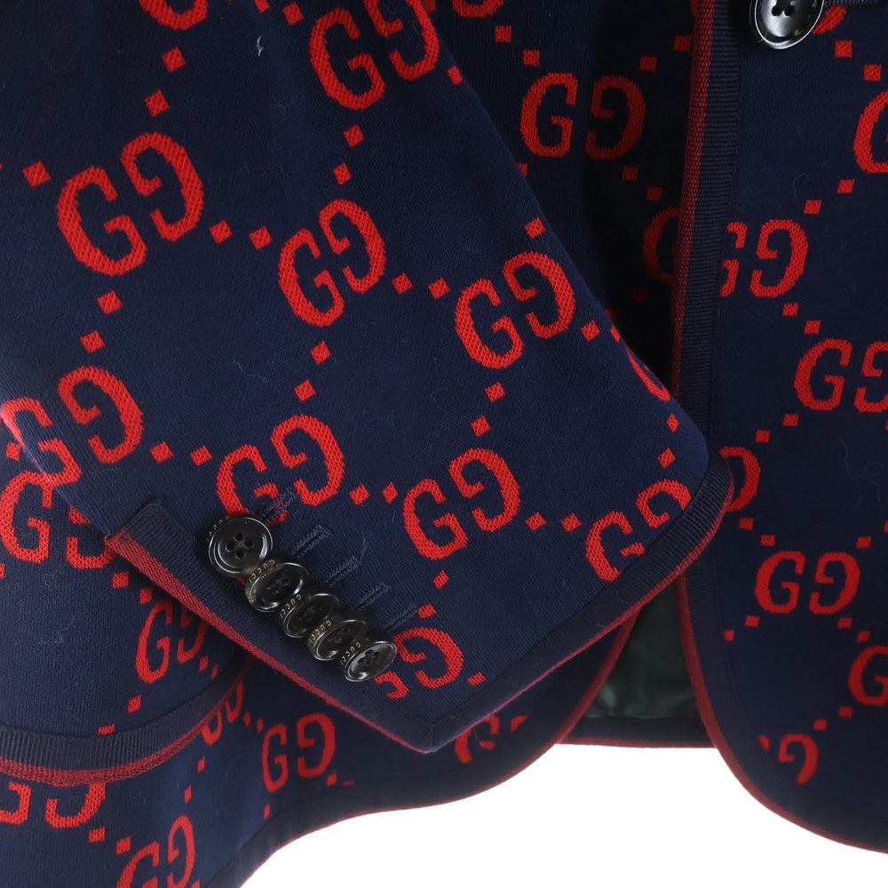 GUCCI(グッチ) 18SS GG総柄ジャガード 2B テーラードジャケット ネイビー/レッド 495218
