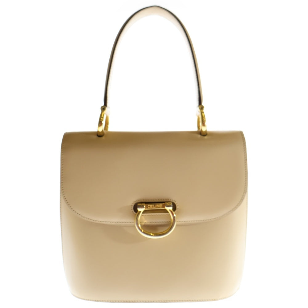 CELINE(セリーヌ) ダブルフラップハンドルバッグ ベージュ レザー ゴールド金具 レディース
