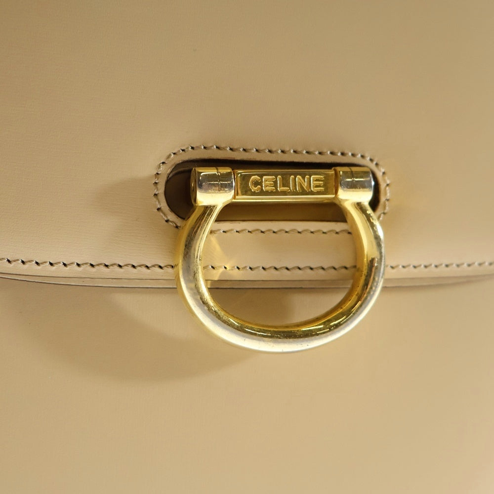CELINE(セリーヌ) ダブルフラップハンドルバッグ ベージュ レザー ゴールド金具 レディース