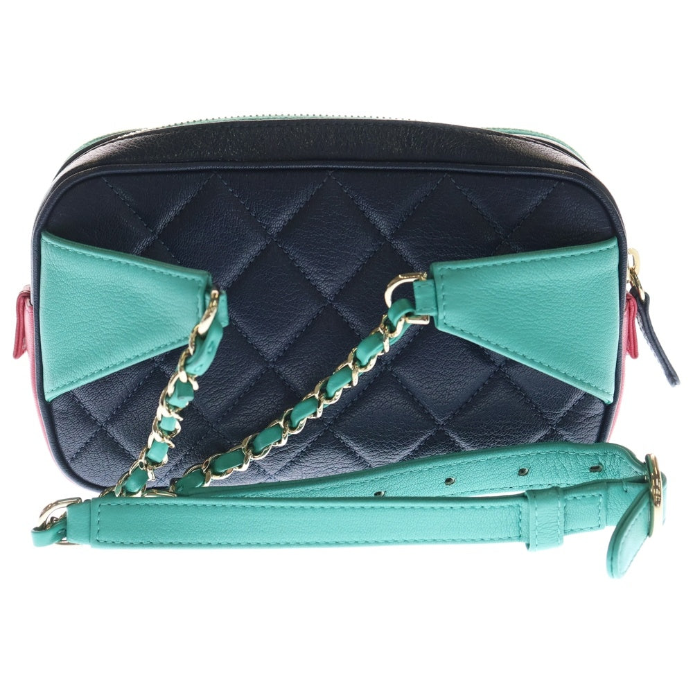 CHANEL(シャネル) マトラッセ ココマーク レザー チェーン ウエスト ボディバッグ ゴールド金具 ネイビー/グリーン/ピンク AS1370 29番台