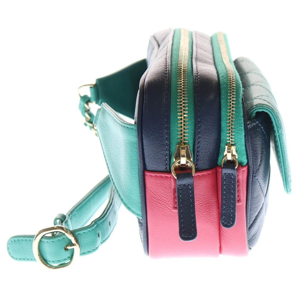 CHANEL(シャネル) マトラッセ ココマーク レザー チェーン ウエスト ボディバッグ ゴールド金具 ネイビー/グリーン/ピンク AS1370 29番台