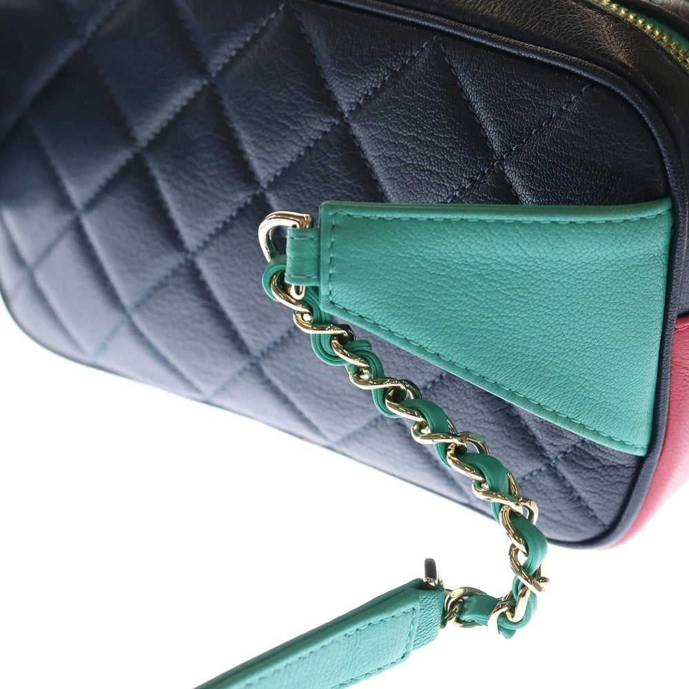 CHANEL(シャネル) マトラッセ ココマーク レザー チェーン ウエスト ボディバッグ ゴールド金具 ネイビー/グリーン/ピンク AS1370 29番台