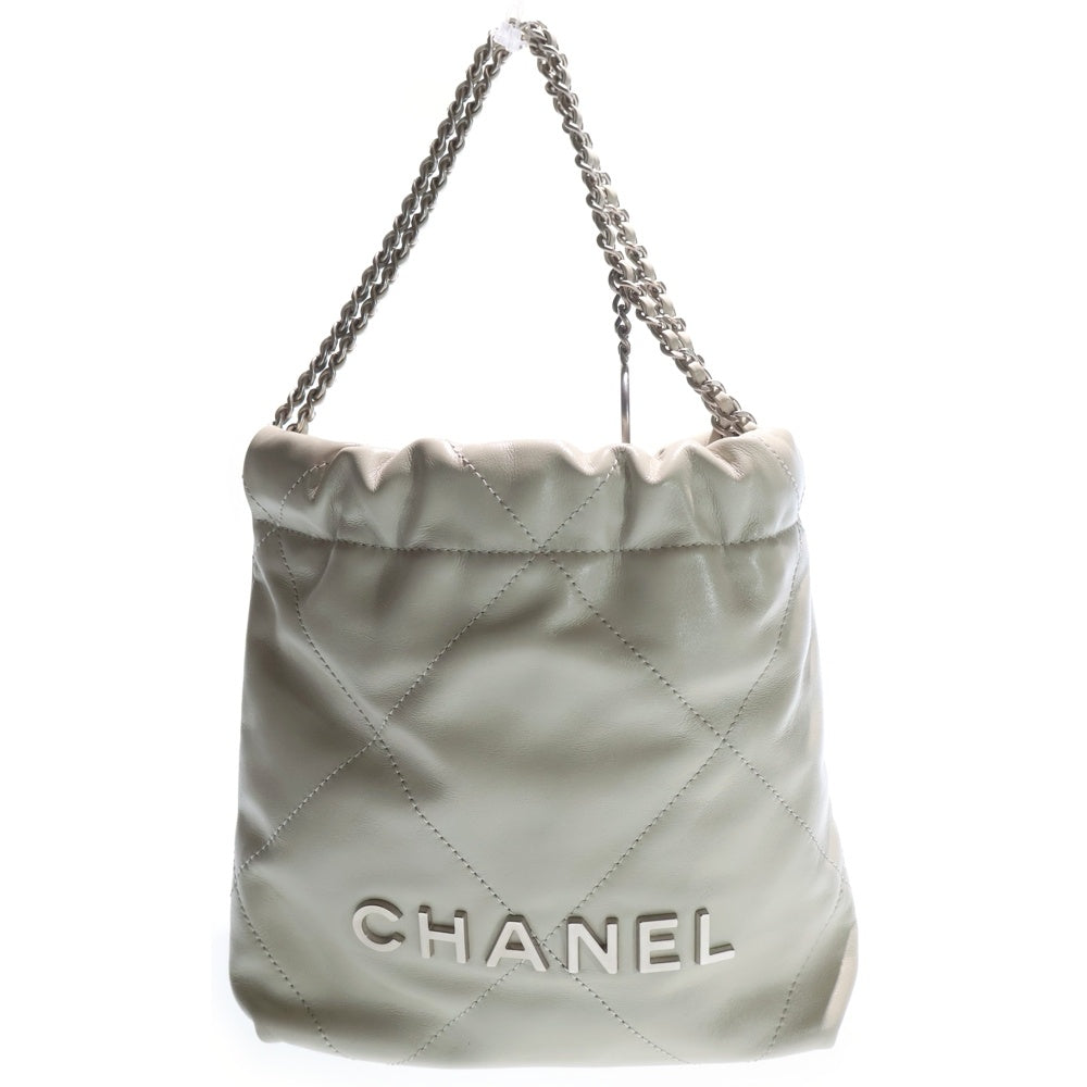 CHANEL(シャネル) シャネル22 ミニ ロゴプレート カーフスキン レザー ショルダーバッグ ゴールド金具 アイボリー AS3980