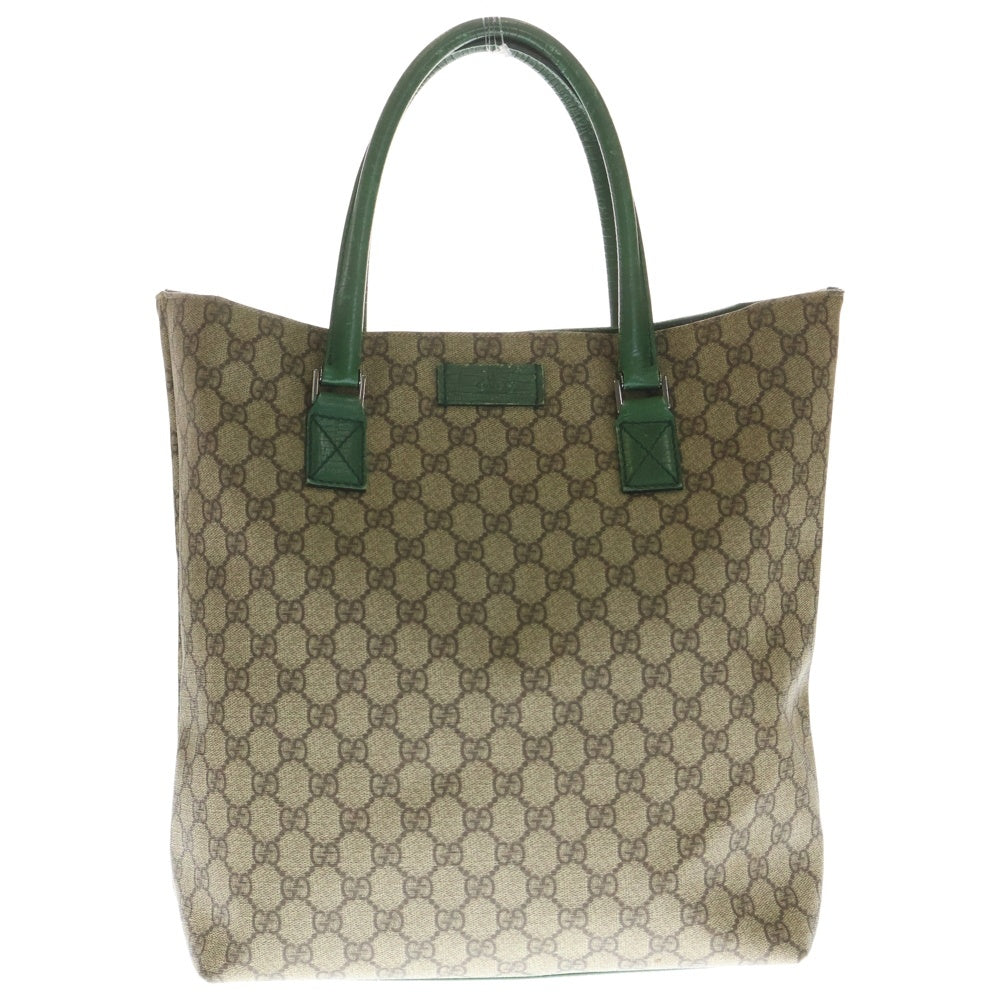 GUCCI(グッチ) GGスプリーム PVC レザー ハンド トートバッグ シルバー金具 ベージュ/グリーン 131220