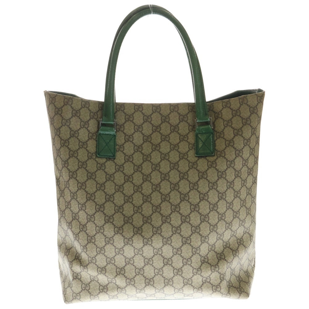 GUCCI(グッチ) GGスプリーム PVC レザー ハンド トートバッグ シルバー金具 ベージュ/グリーン 131220
