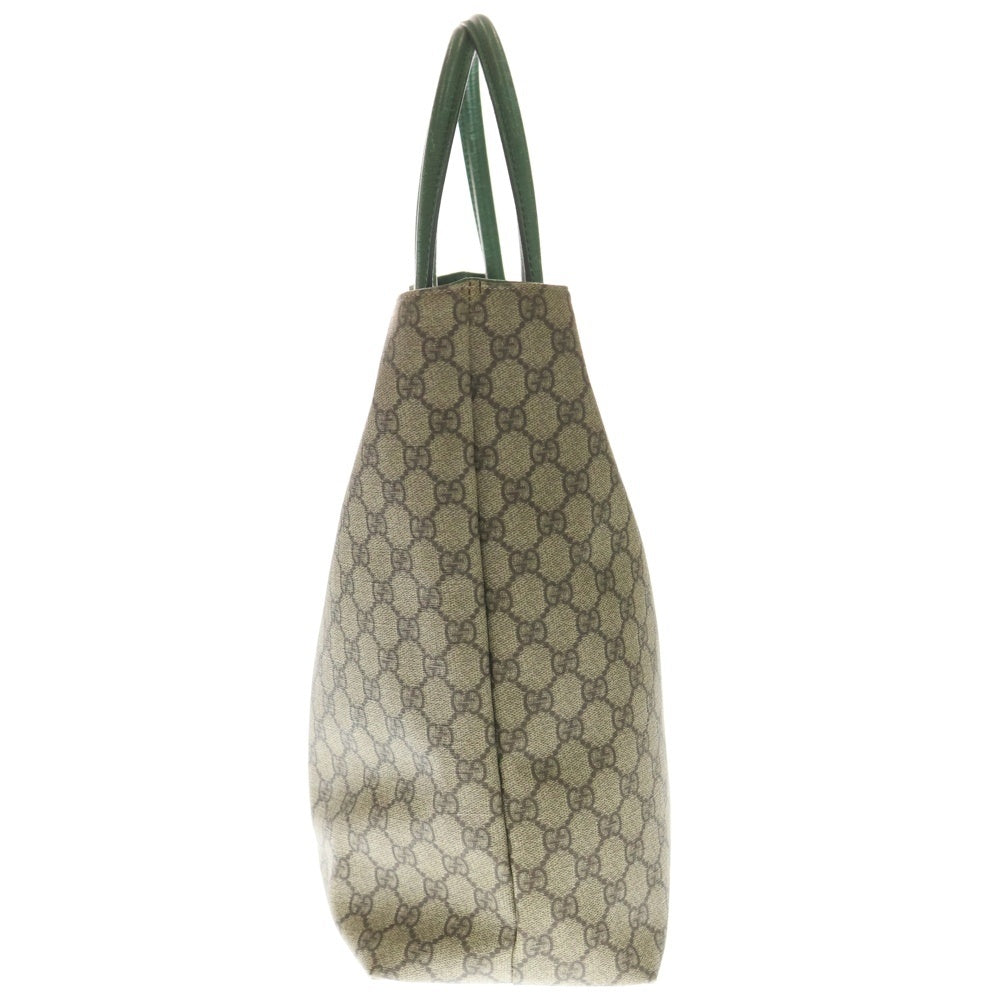 GUCCI(グッチ) GGスプリーム PVC レザー ハンド トートバッグ シルバー金具 ベージュ/グリーン 131220