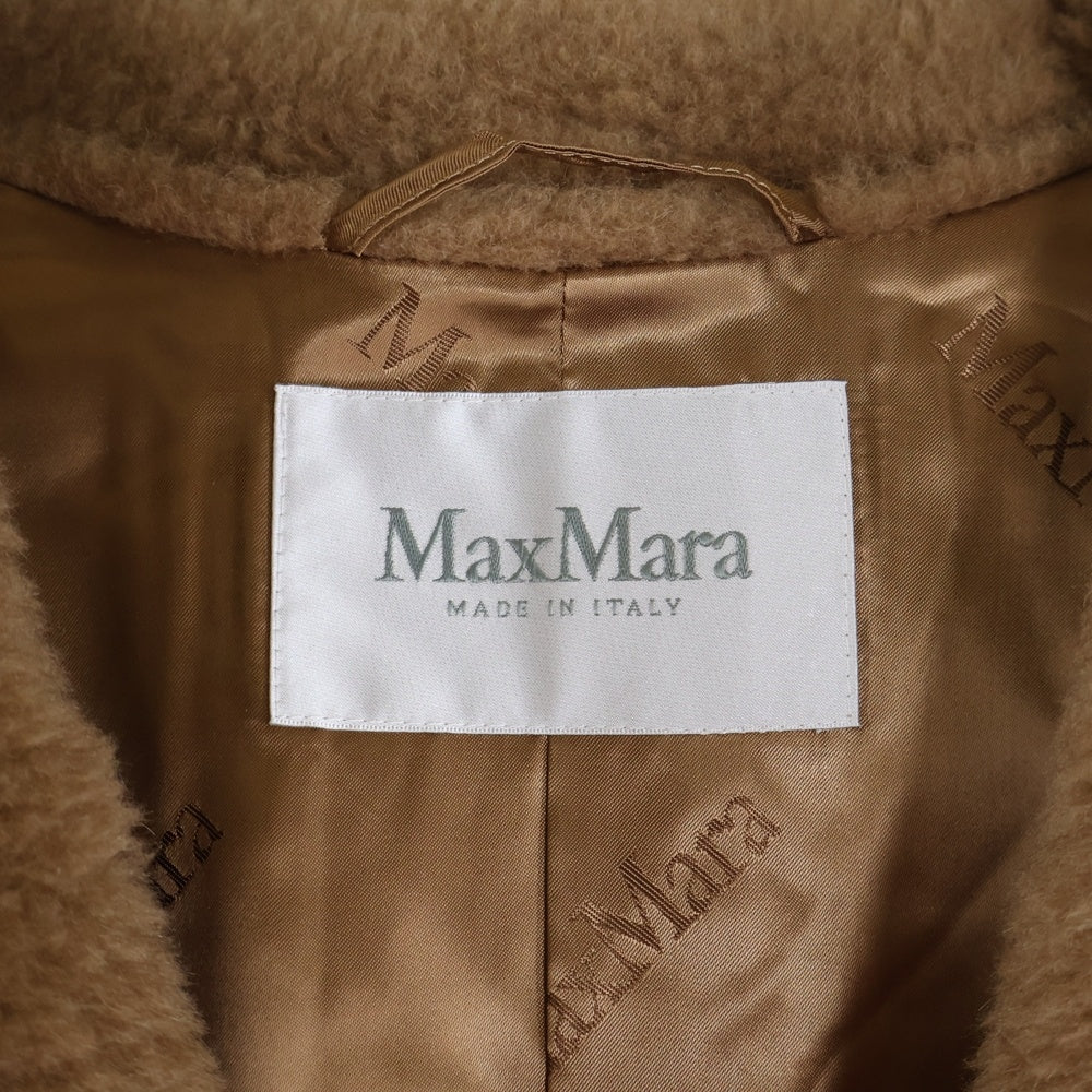 Max Mara(マックスマーラ) TEDDY テディベア シルク混 キャメル ボア ダブルブレスト チェスター ロングコート ブラウン レディース 2521016082