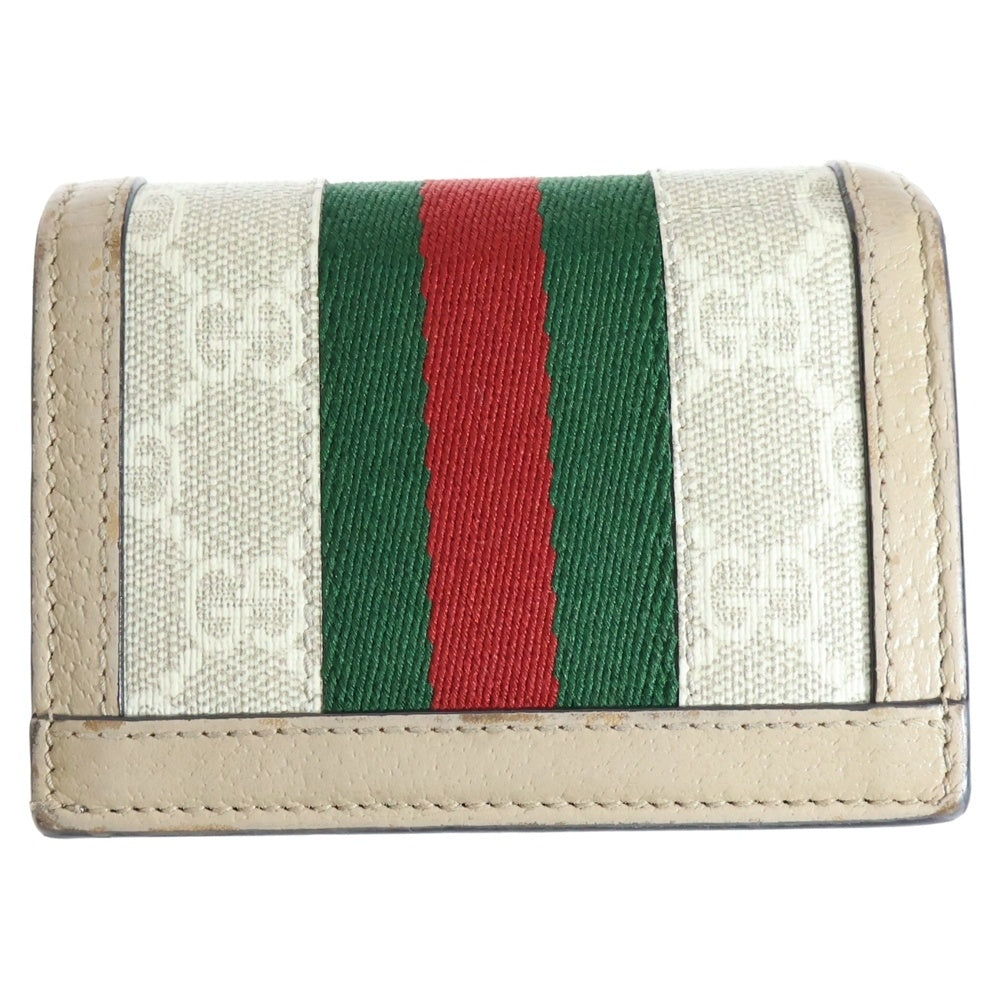 GUCCI(グッチ) オフディア GGスプリーム コンパクトウォレット 三つ折り財布 ホワイト×ベージュ PVC×レザー 523155 ゴールド金具 レディース