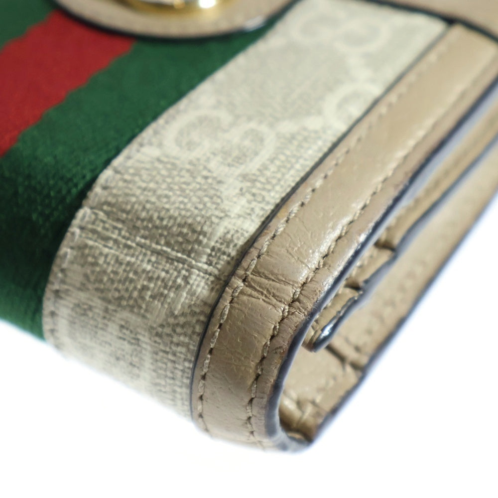 GUCCI(グッチ) オフディア GGスプリーム コンパクトウォレット 三つ折り財布 ホワイト×ベージュ PVC×レザー 523155 ゴールド金具 レディース