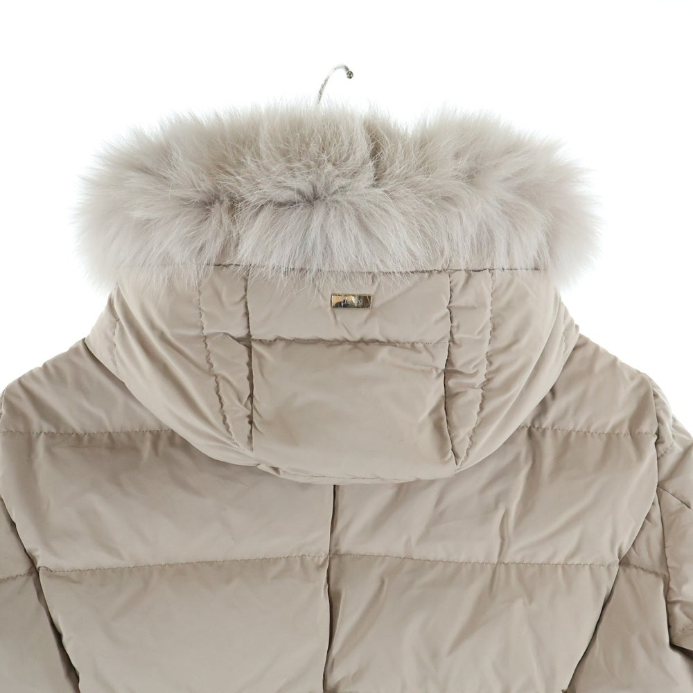 HERNO(ヘルノ) ファー フーデッド ジップアップ ダウン ロング ジャケット コート ベージュ レディース PI0530D