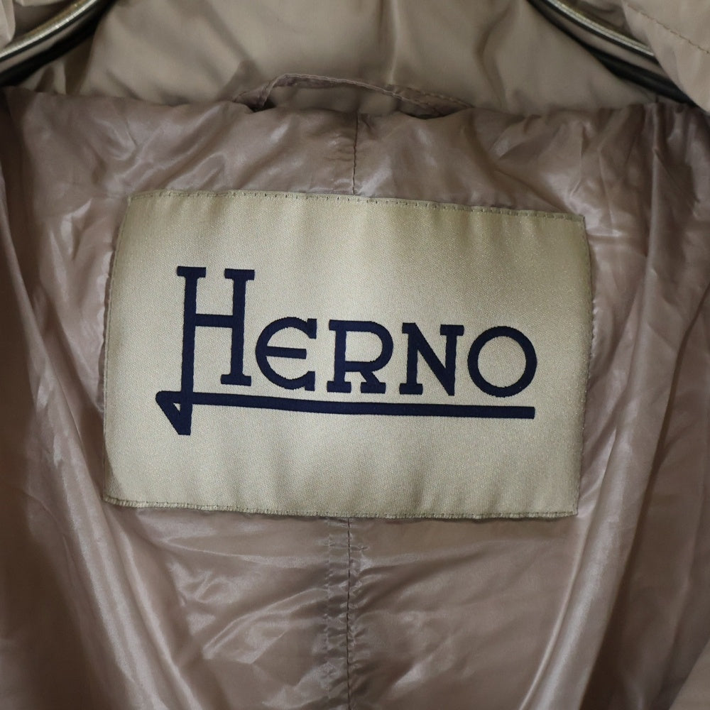 HERNO(ヘルノ) ファー フーデッド ジップアップ ダウン ロング ジャケット コート ベージュ レディース PI0530D
