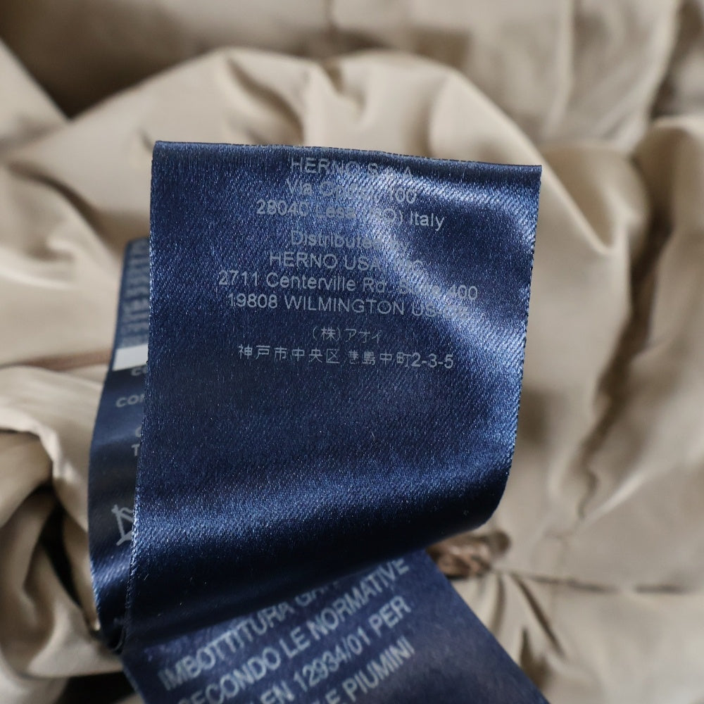 HERNO(ヘルノ) ファー フーデッド ジップアップ ダウン ロング ジャケット コート ベージュ レディース PI0530D