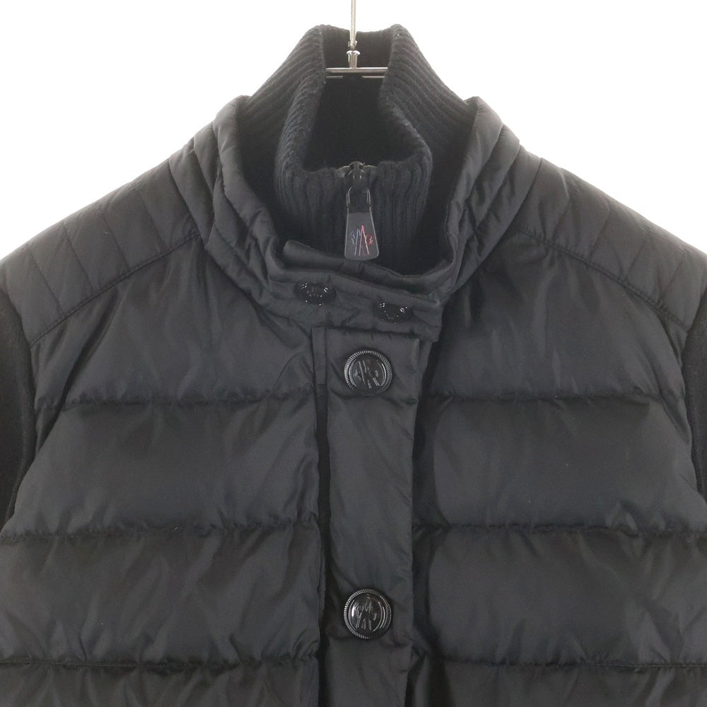 MONCLER(モンクレール) 21AW ワッペンロゴ ニット切り替え ジップアップ ダウンジャケット ブラック G20989B00010 A9462 レディース