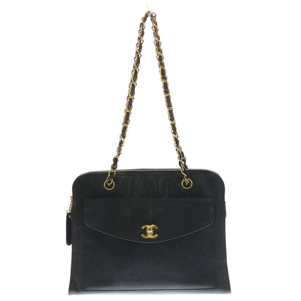 CHANEL(シャネル) ココマーク チェーントートバッグ ブラック キャビアスキン ゴールド金具