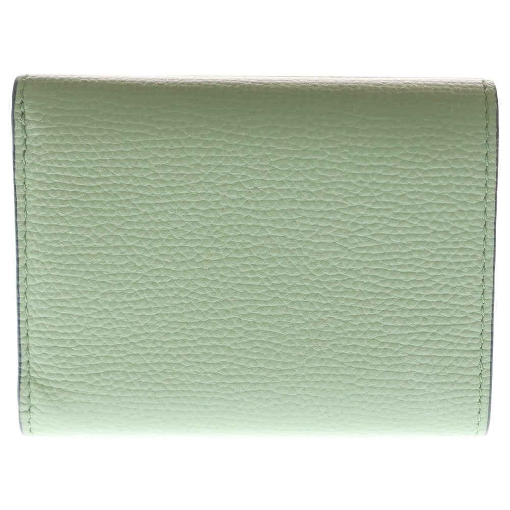 LOEWE(ロエベ) アナグラム トライフォールド 3つ折り財布 コンパクトウォレット コインケース イエローグリーン レザー ローズマリー A28003861 シルバー金具 レディース