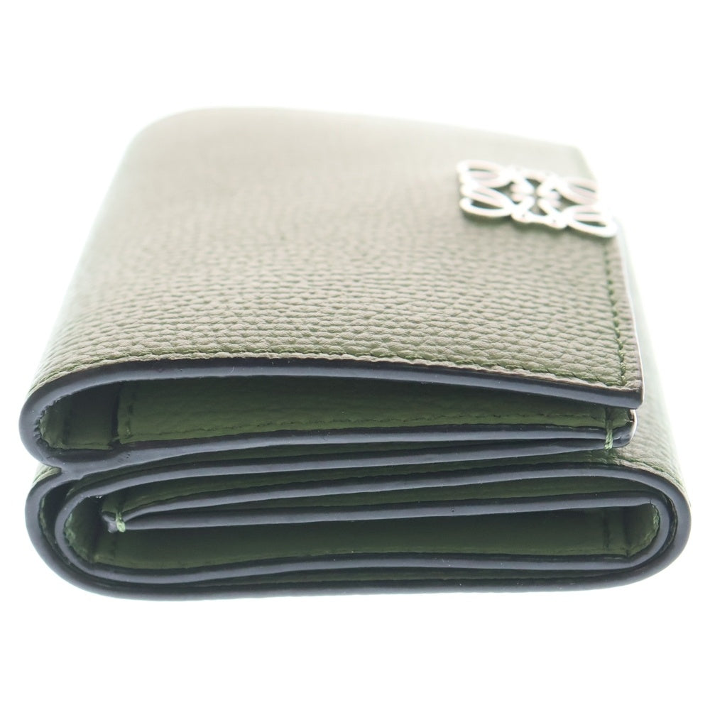 LOEWE(ロエベ) アナグラム トライフォールド 3つ折り財布 コンパクトウォレット コインケース イエローグリーン レザー ローズマリー A28003861 シルバー金具 レディース